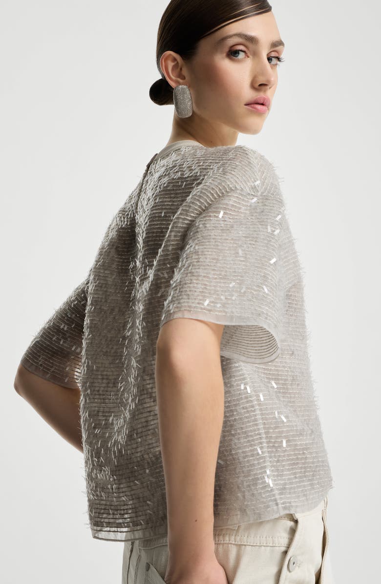 Brunello Cucinelli Dazzling embroidery T-shirt, Alternate, color, Silver