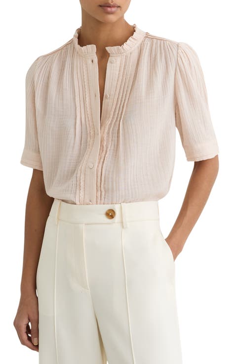 Aurelia Pintuck Pleat Cotton Gauze Button-Up Shirt