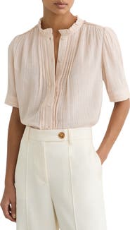 Reiss Aurelia Pintuck Pleat Cotton Gauze Button-Up Shirt