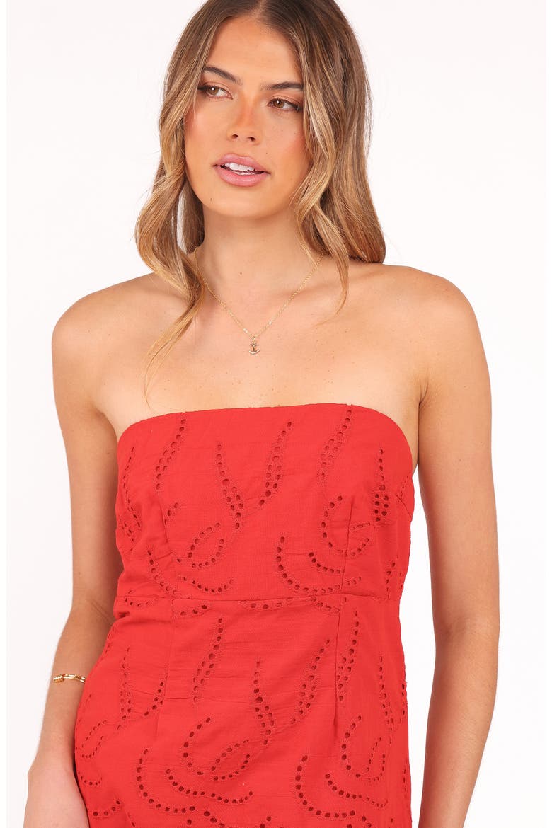 Annika Eyelet Strapless Cotton Maxi Dress, Alternate, color, RED