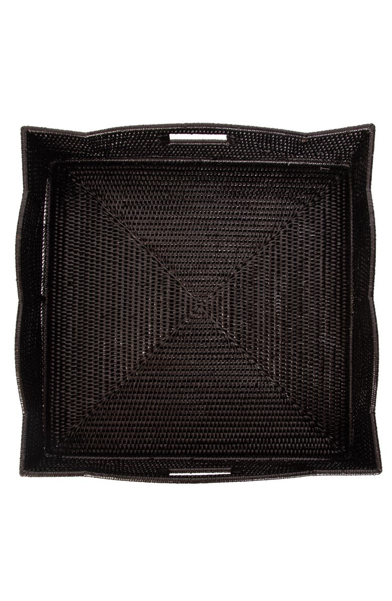 Artifacts Trading Company<sup>™</sup> Artifacts Rattan Scallop Collection Square Tray With Cutout Handles, Alternate, color, Tudor Black