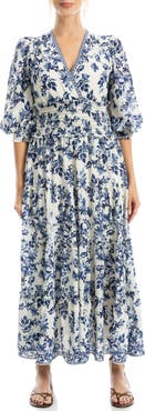 MAX STUDIO Surplice Neck Smocked Waist Maxi Dress