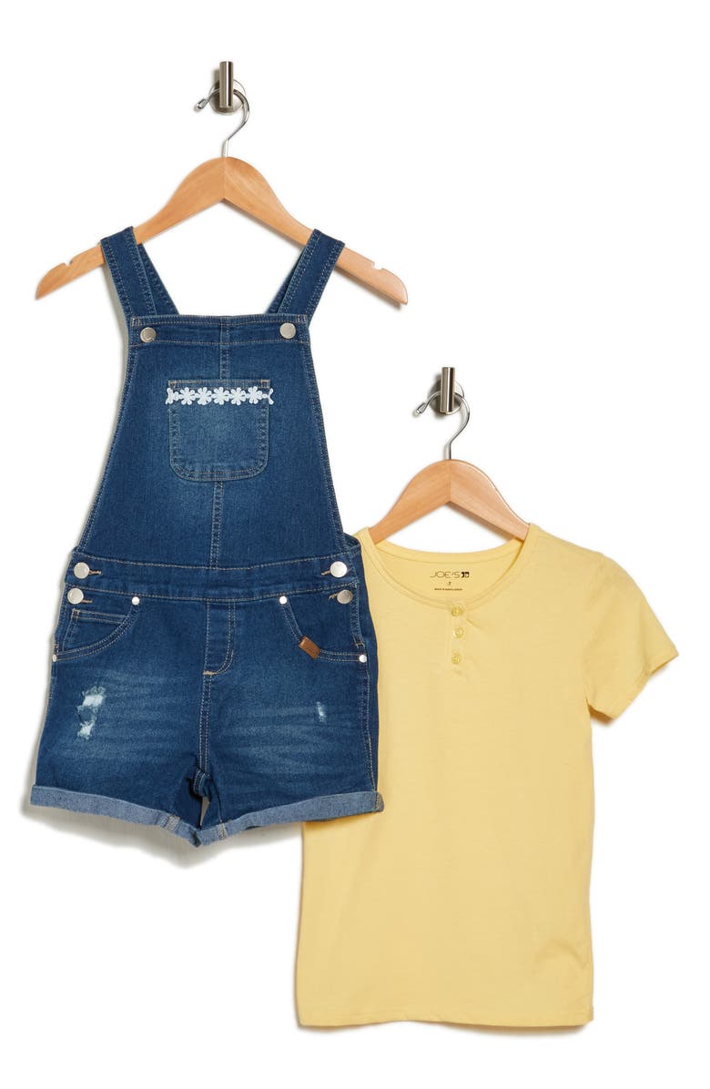 Joe's Kids' Short Sleeve Henley & Denim Shortalls Set, Main, color, 
