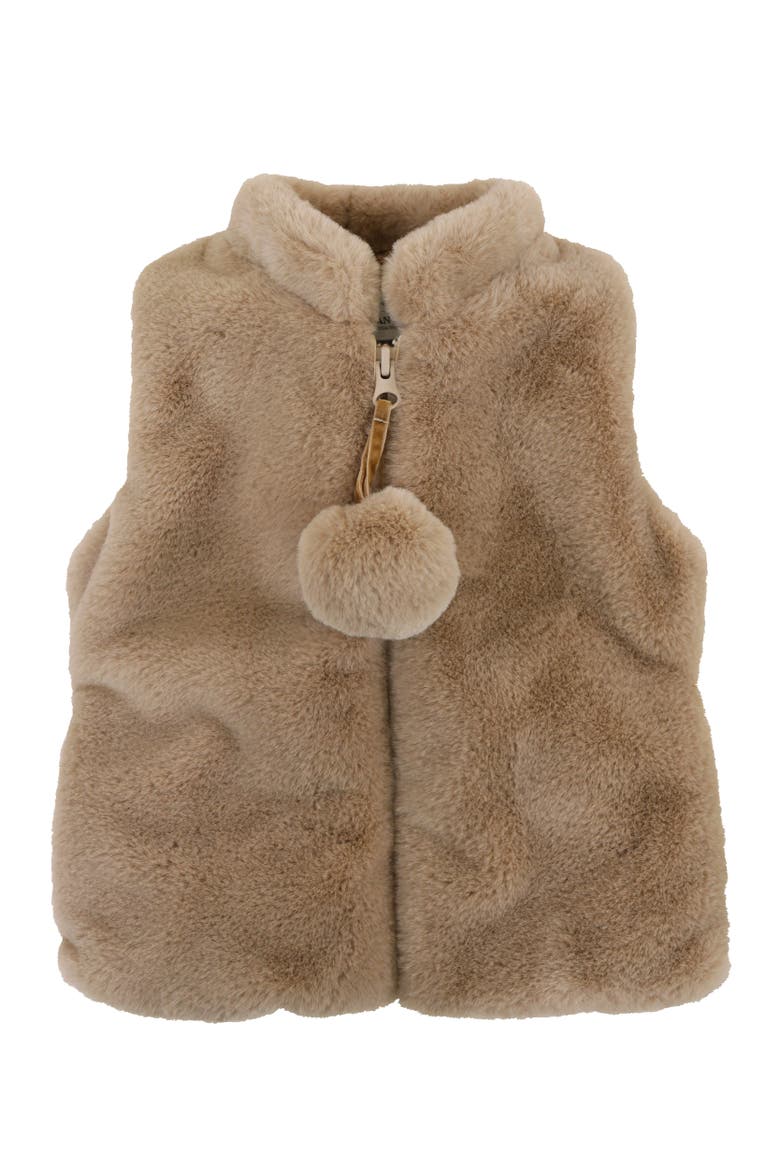 Faux Fur Zip Front Vest, Main, color, Mocha Puff