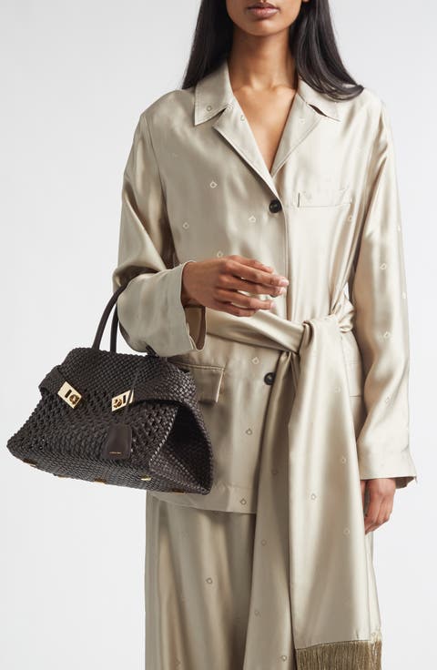 Gancini Jacquard Silk Jacket with Fringe Sash