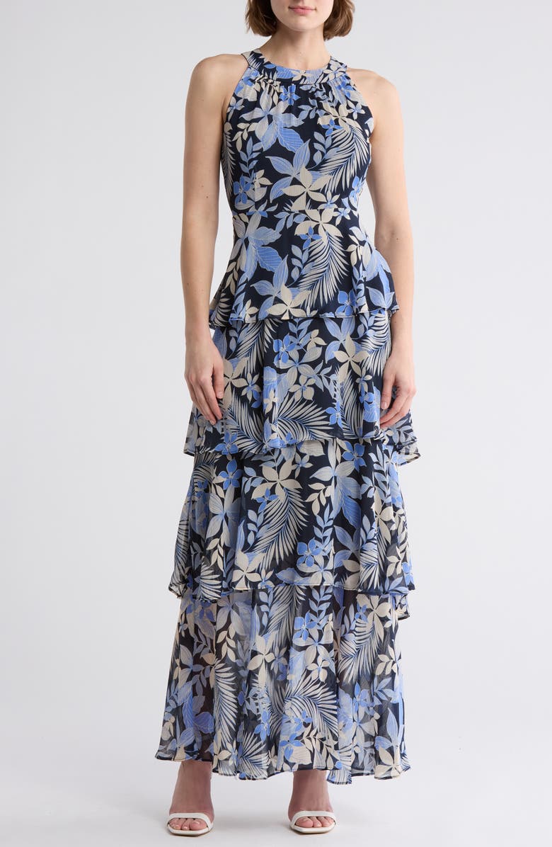 Tommy Hilfiger Floral Sleeveless Tiered Chiffon Maxi Dress, Main, color,