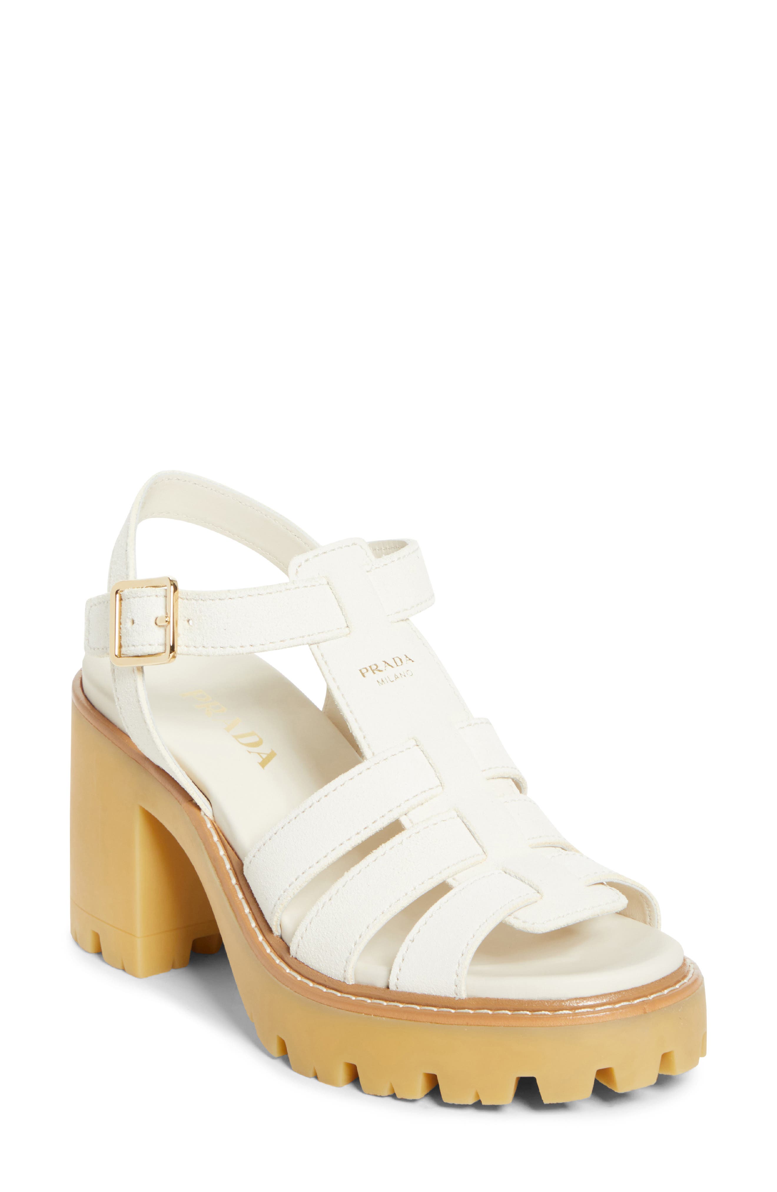 Prada Stride Platform Sandal, Main, color, Avorio