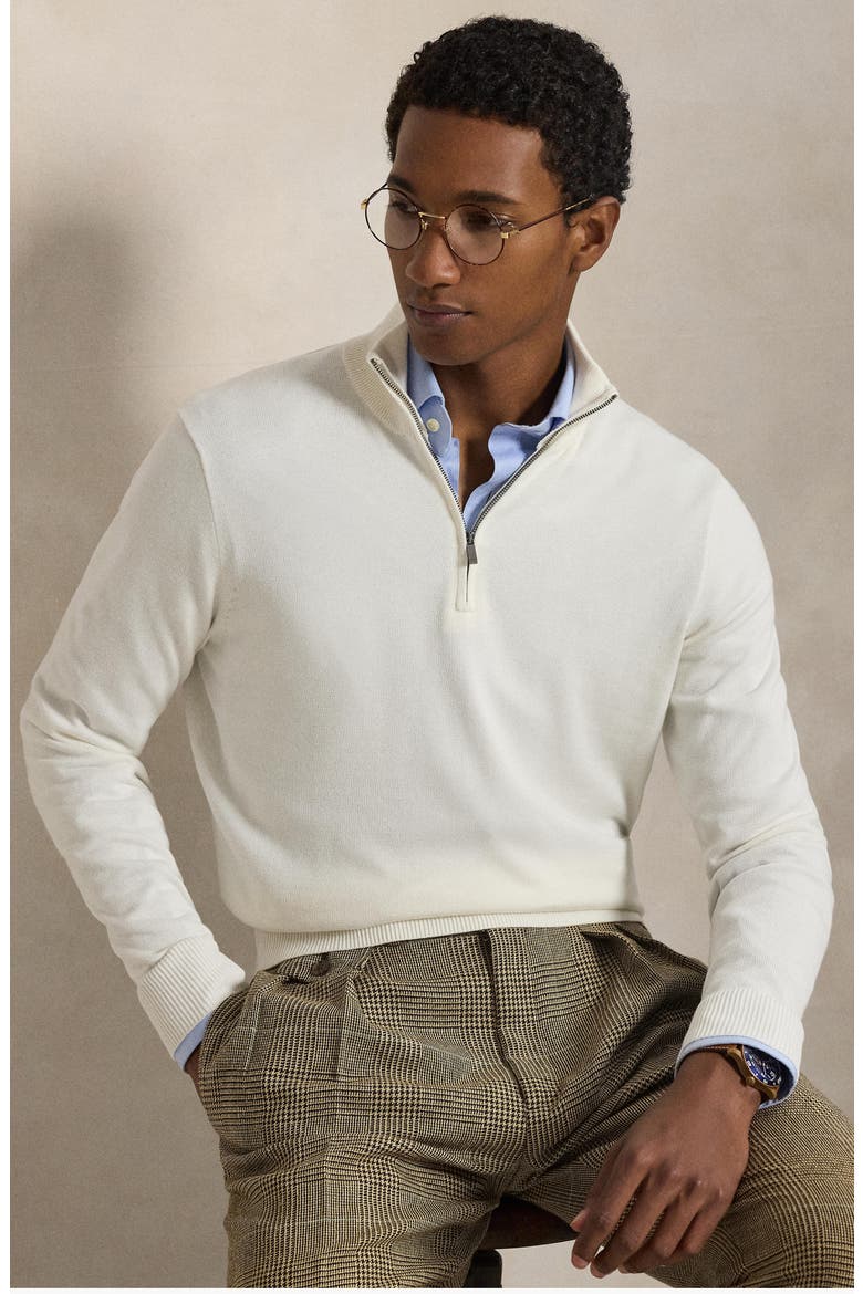 Quarter Zip Cotton Sweater, Alternate, color, WHITE