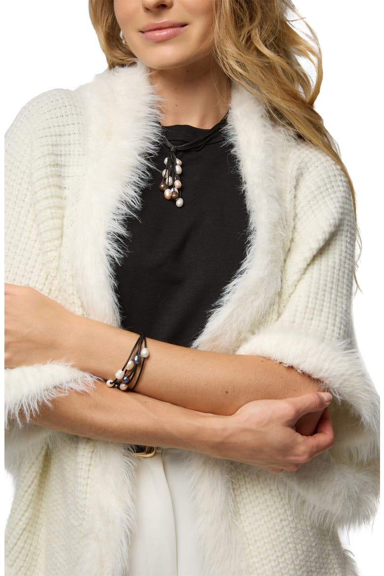 Faux Fur Trim Kimono, Alternate, color, WHITE