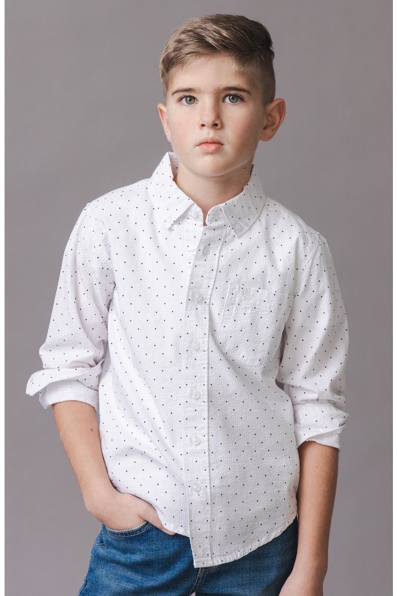 Kids' Organic Long Sleeve Seersucker Shirt, Alternate, color, Delft Dot Seersucker