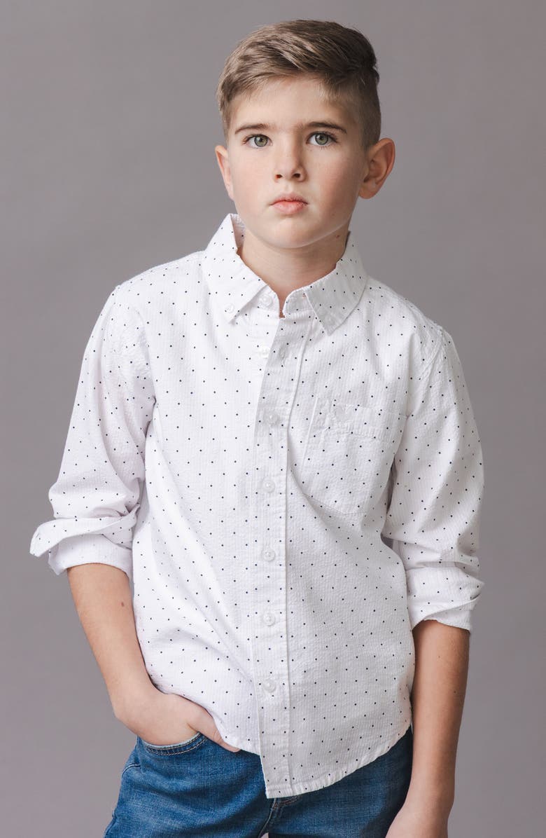 Hope & Henry Kids' Organic Long Sleeve Seersucker Shirt, Alternate, color, Delft Dot Seersucker