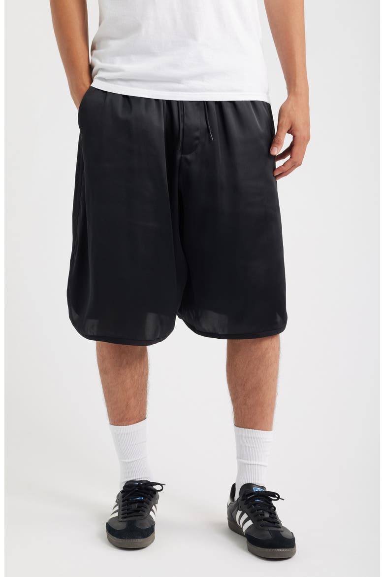 Regular Fit Satin Shorts, Main, color, BLACK