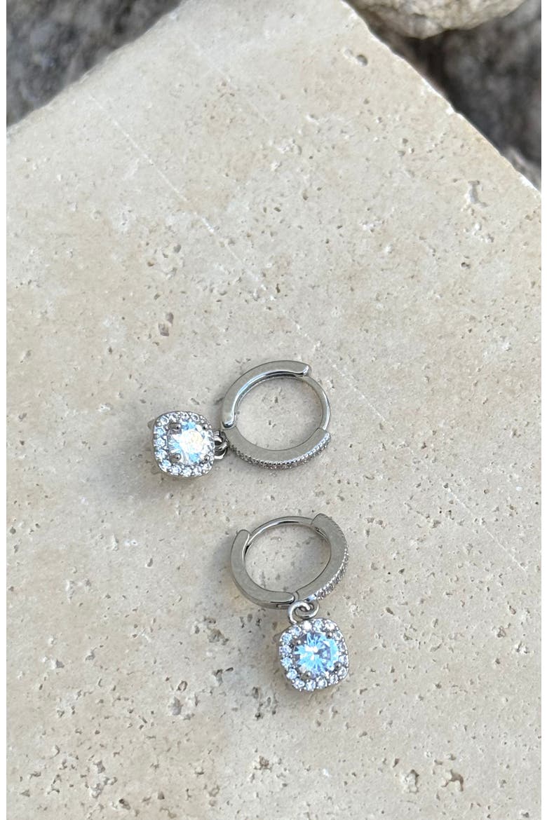 Cubic Zirconia Drop Huggie Hoop Earrings, Alternate, color, SILVER