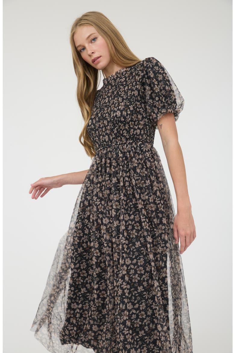 Floral Smocked Maxi Dress, Alternate, color, BLACK