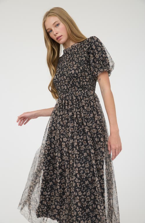 August Sky Floral Smocked Maxi Dress In Black