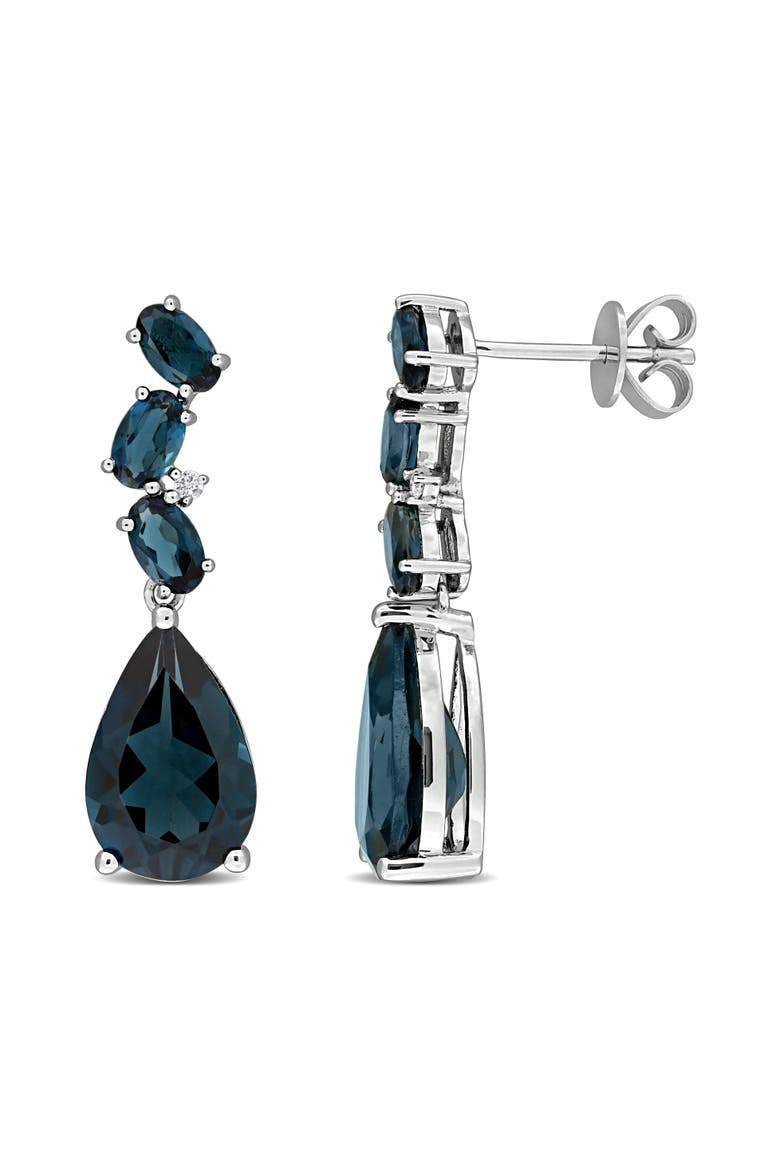 Gemstone & Diamond Drop Earrings 10K, Main, color, White Gold/Blue Topaz