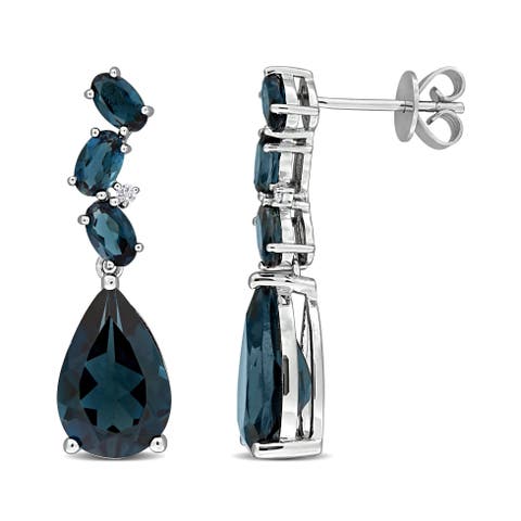 Gemstone & Diamond Drop Earrings 10K