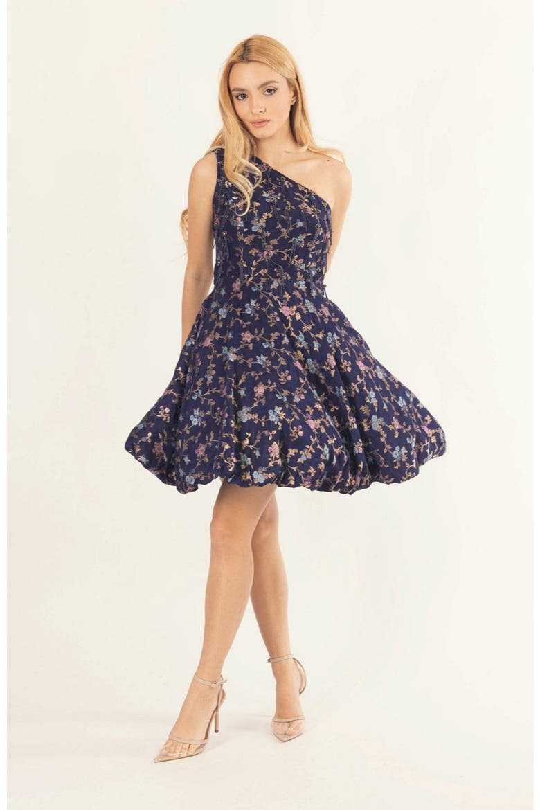 Azurine Blue One Shoulder Short Dress, Alternate, color, Blue