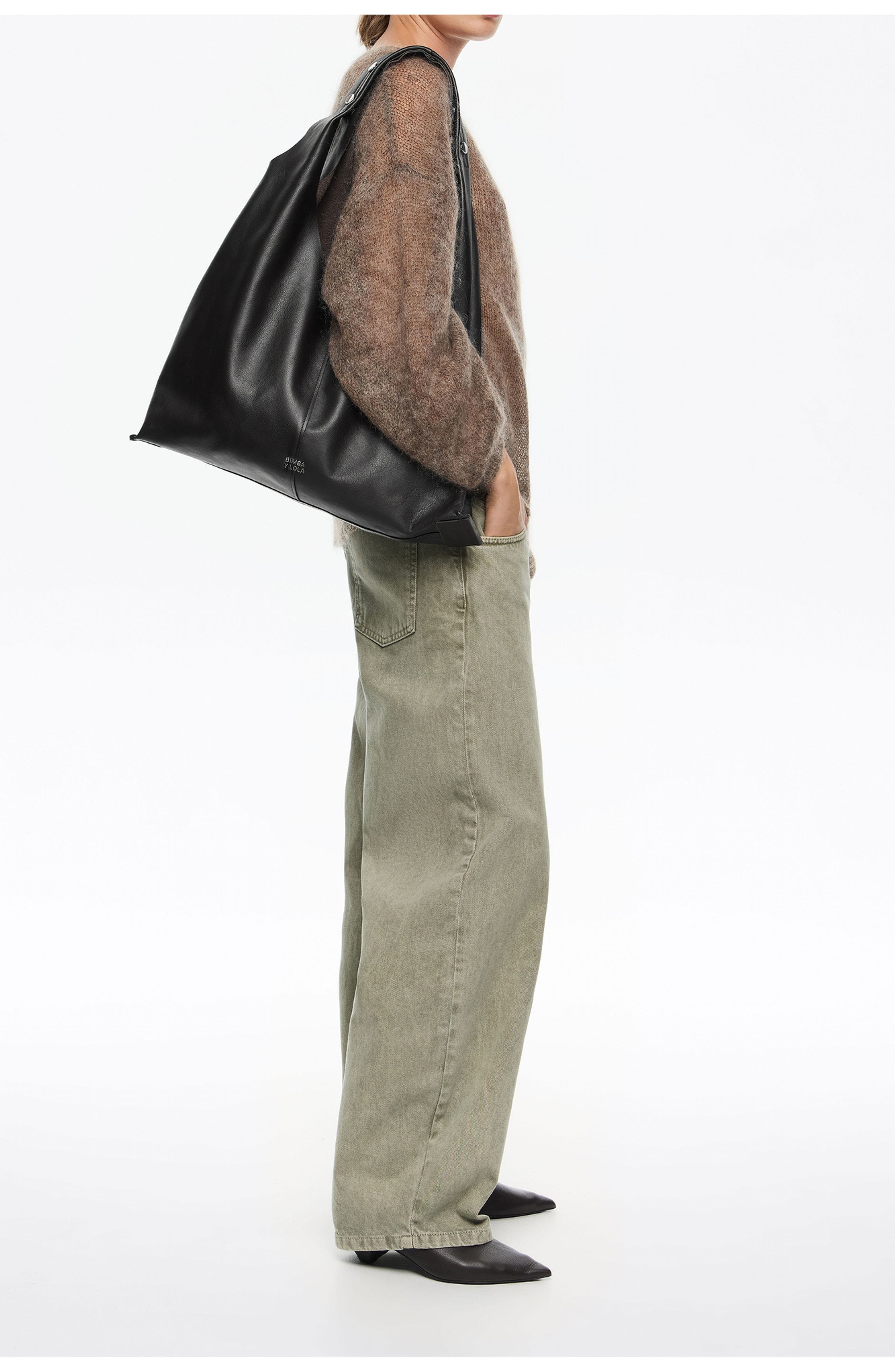 Bimba y Lola Leather Maxi Bikini Paper Bag, Alternate, color, Dark Brown