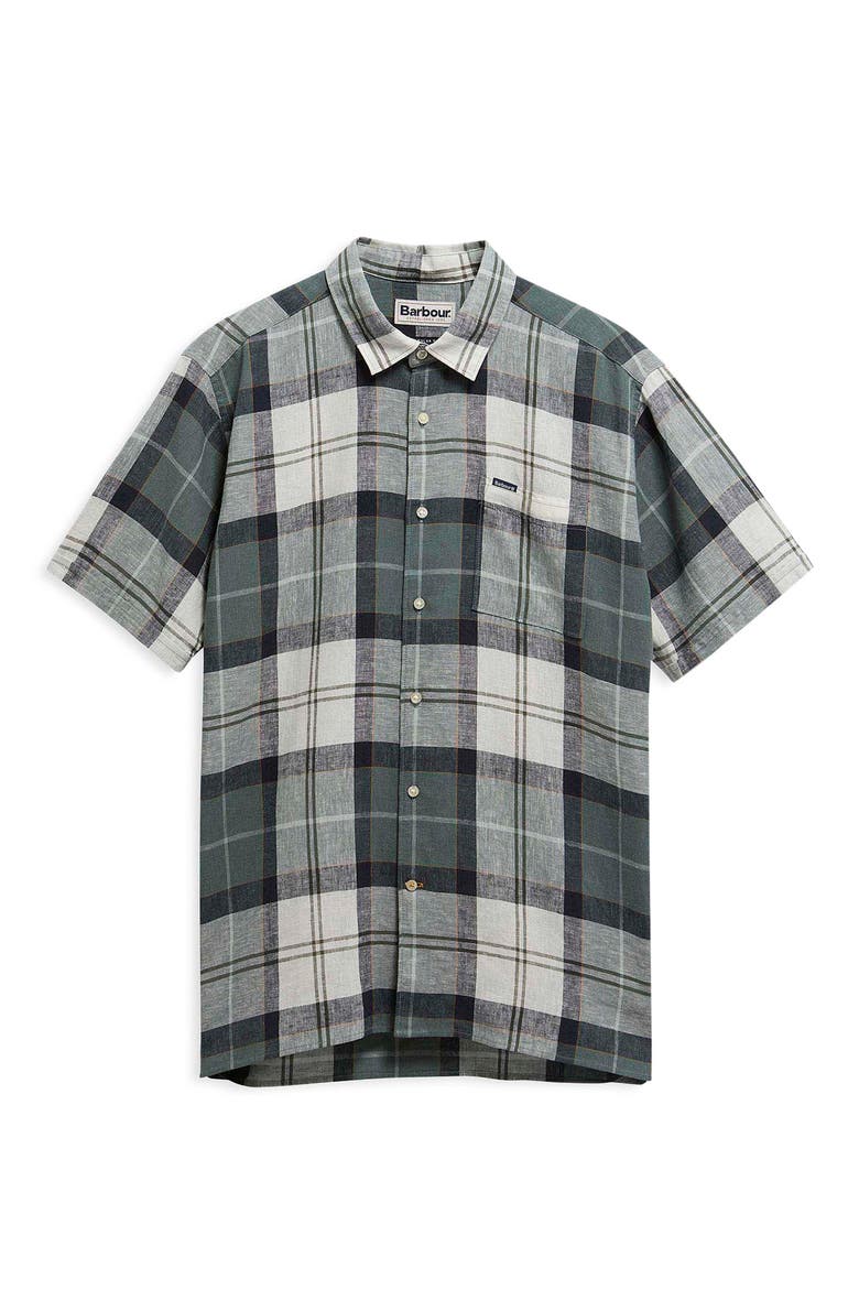 Croft Short Sleeve Linen Blend Shirt, Alternate, color, MEADOW BROOK TARTAN