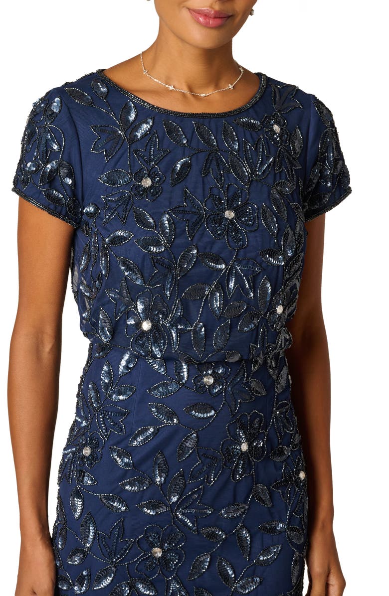 Adrianna Papell Beaded Mesh Gown, Alternate, color, Light Navy