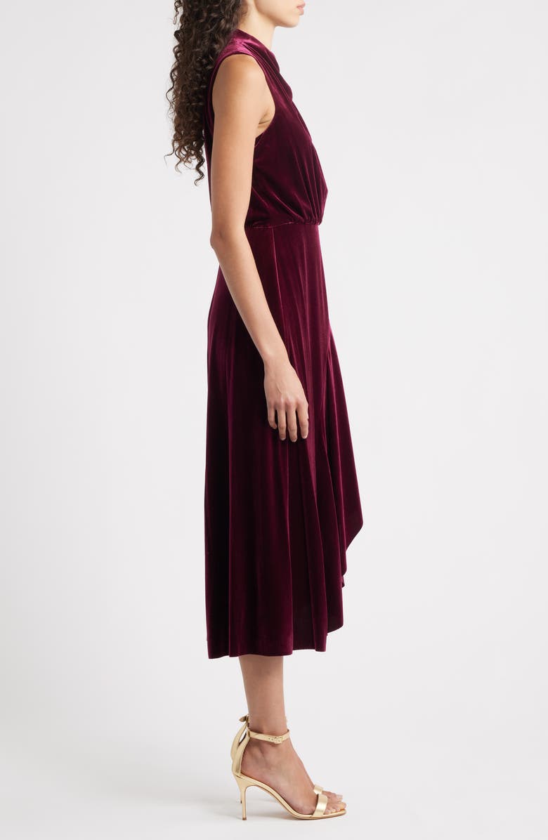 Vince Camuto Cowl Neck High-Low Velvet Midi Dress, Alternate, color, 
