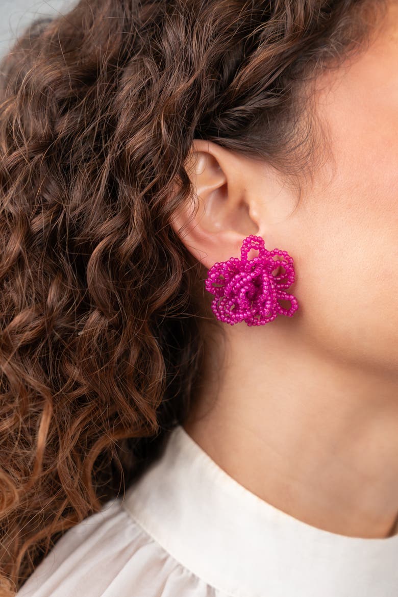 Glassberry Knotted Beaded Statement Earrings in Berry Pink, Alternate, color, Berry Pink
