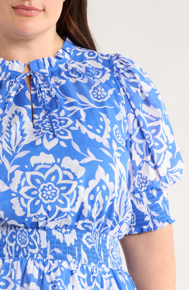 SUGARLIPS Marny Floral Rai Ruffle Cotton Dress, Alternate, color, Blue/ White