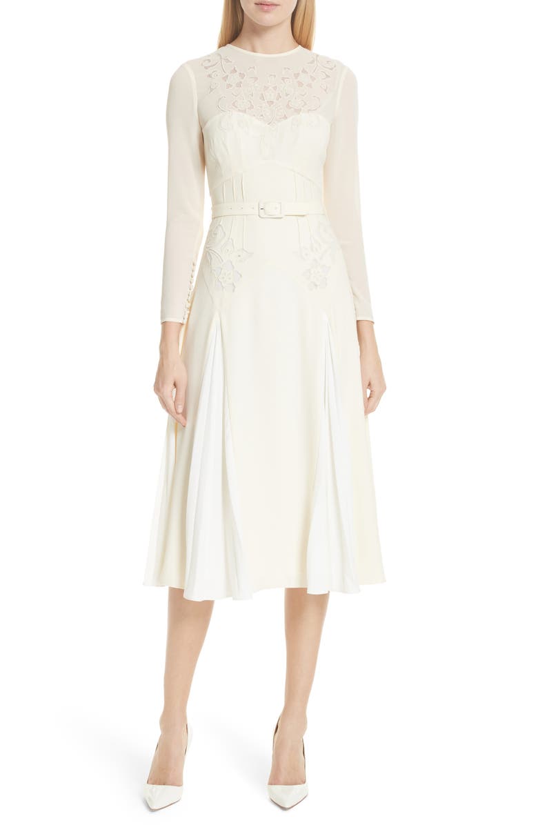 Self-Portrait Embroidered Belted Midi Dress, Main, color,