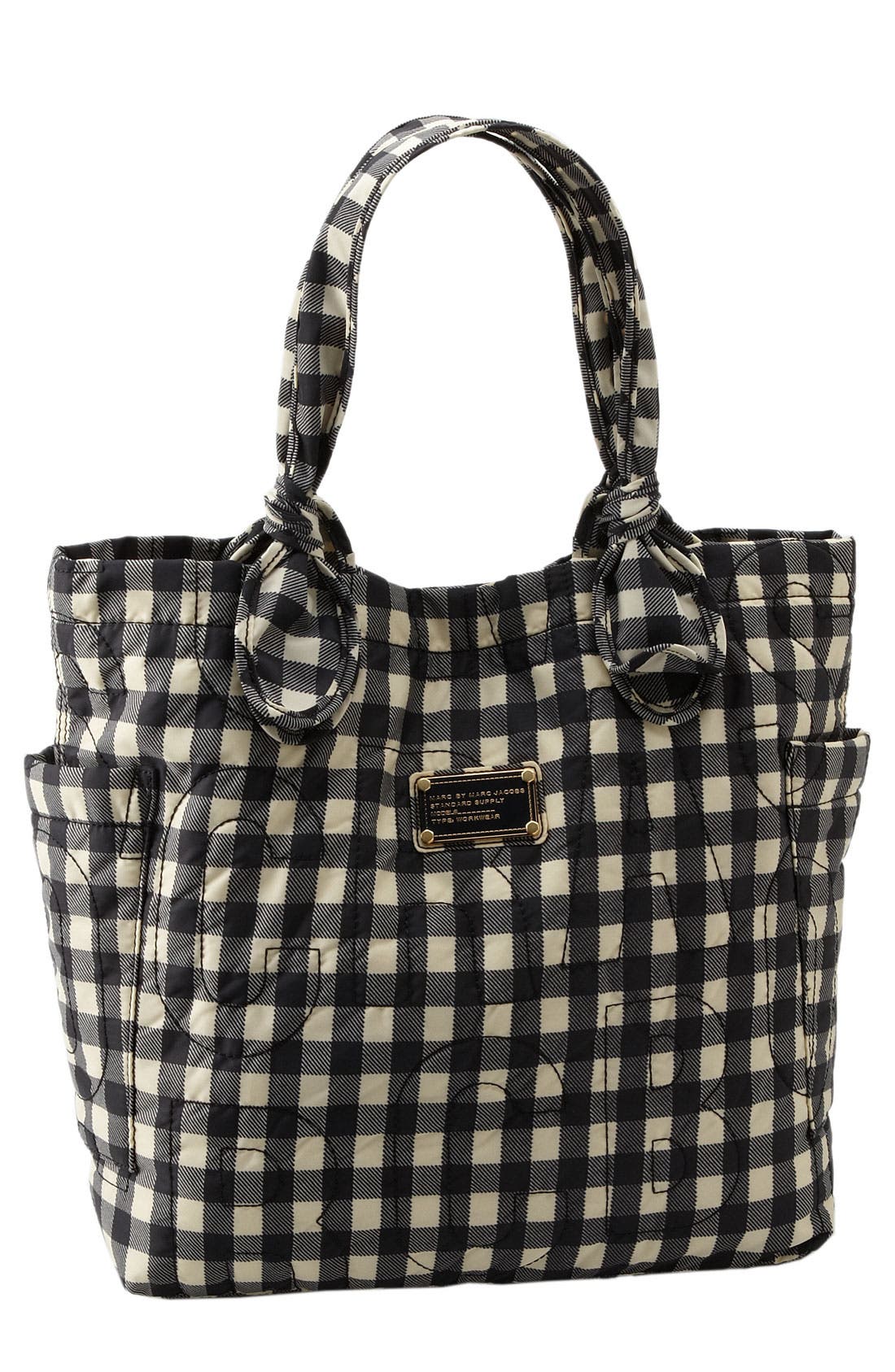 MARC BY MARC JACOBS 'Pretty Nylon Tate - Medium' Tote, Main, color, BLACK & WHITE MULTI CHECK
