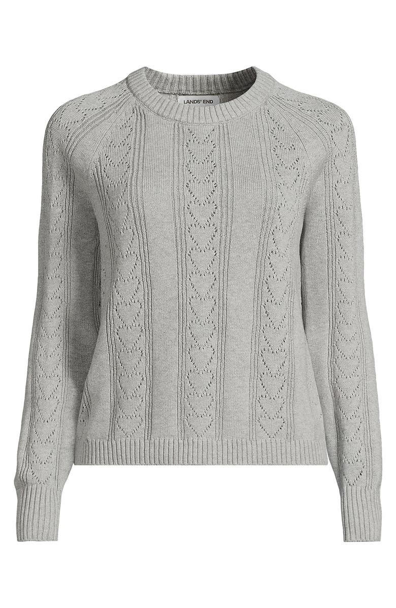 Lands' End Drifter Jacquard Raglan Crew Neck Sweater, Alternate, color, Gray Heather