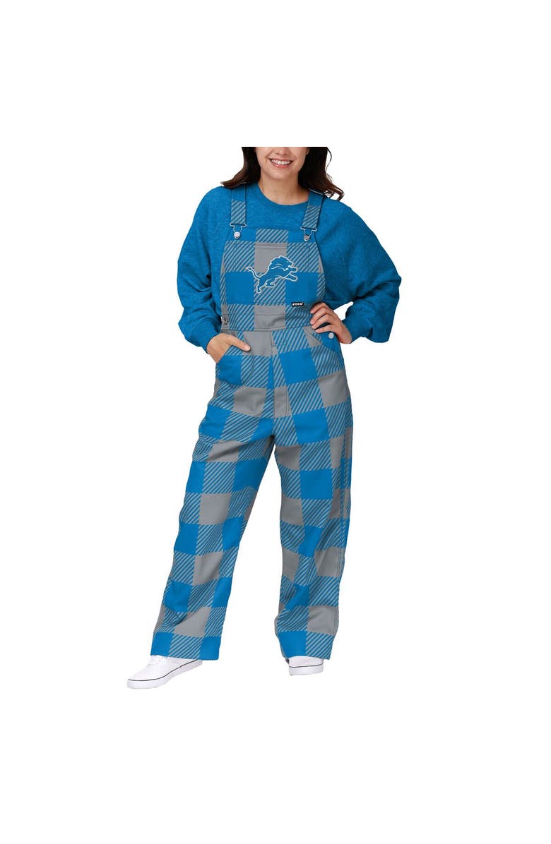 FOCO Women's FOCO Blue Detroit Lions Big Logo Plaid Overalls, Main, color, 