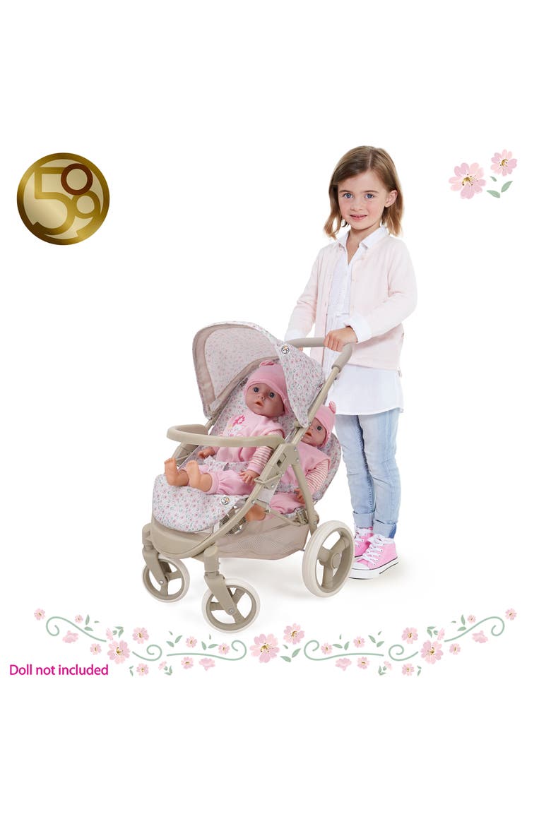 Little Flora Mabelle Duo Twin Doll Stroller, Alternate, color, Beige