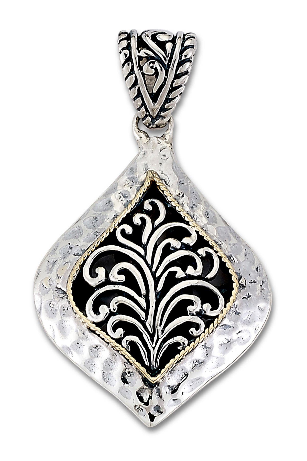 SAMUEL B. Sterling Silver & 18K Gold Marquise Shape Scrollwork Design Pendant