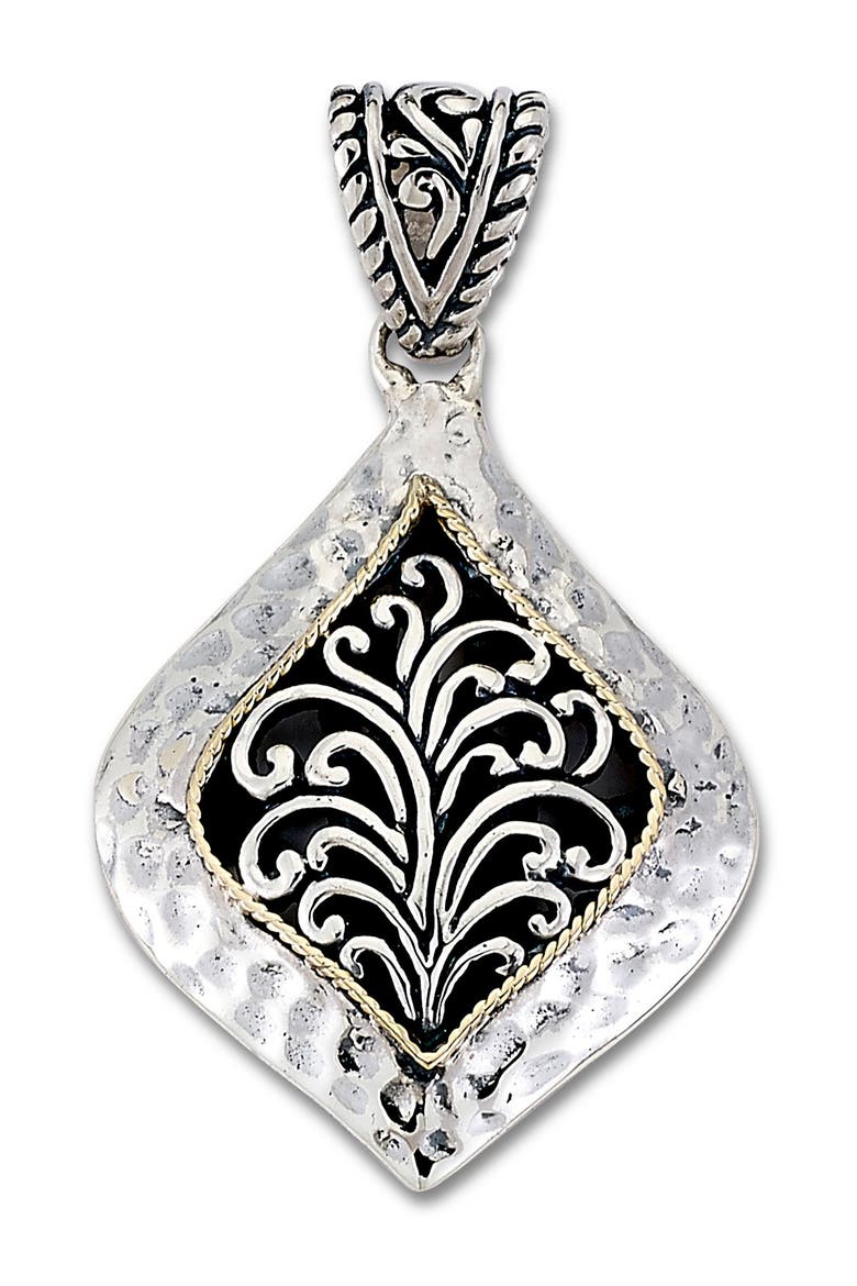 Sterling Silver & 18K Gold Marquise Shape Scrollwork Design Pendant, Main, color, SILVER-GOLD