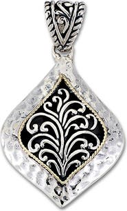 SAMUEL B. Sterling Silver & 18K Gold Marquise Shape Scrollwork Design Pendant