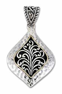 SAMUEL B. Sterling Silver & 18K Gold Marquise Shape Scrollwork Design Pendant