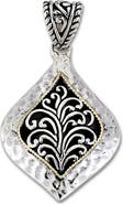 SAMUEL B. Sterling Silver & 18K Gold Marquise Shape Scrollwork Design Pendant