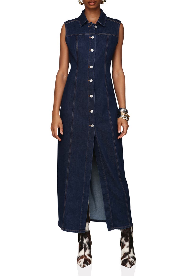 Sleeveless Denim Maxi Dress, Main, color, ROYAL WASH
