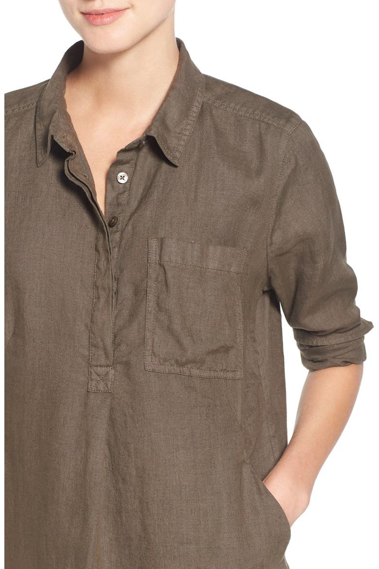 Linen Shirtdress, Alternate, color, OLIVE TARMAC