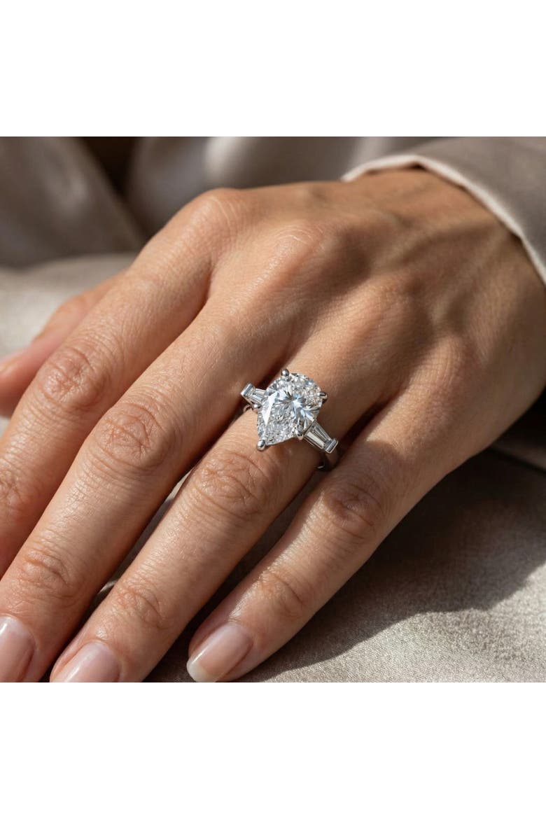 5 1/2Ct Certified Pear & Baguette Diamond Engagement Ring Gold Lab grown, Alternate, color, 14k White Gold