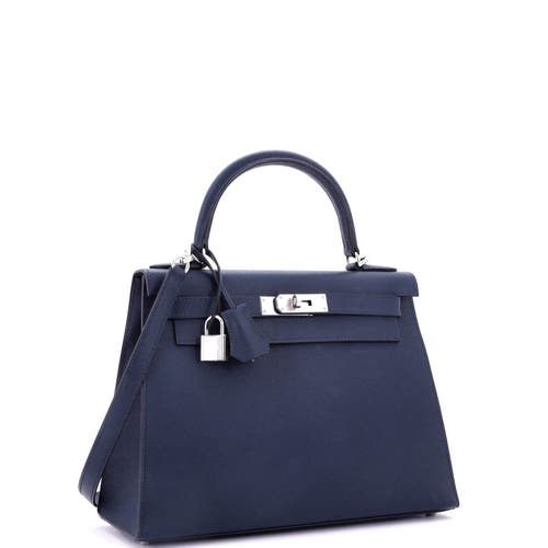 Pre-owned Hermes Hermes Kelly Handbag Blue Epsom With Palladium Hardware 28