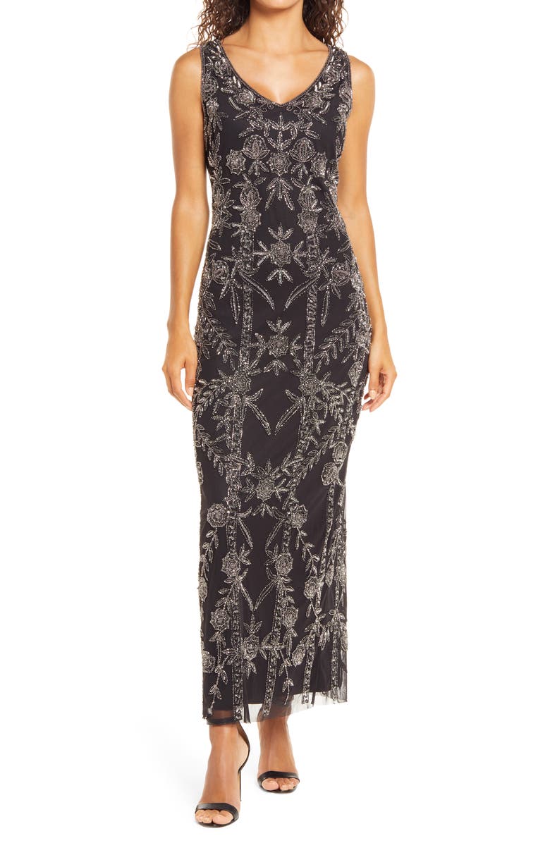 Pisarro Nights Beaded Mesh Gown, Main, color,