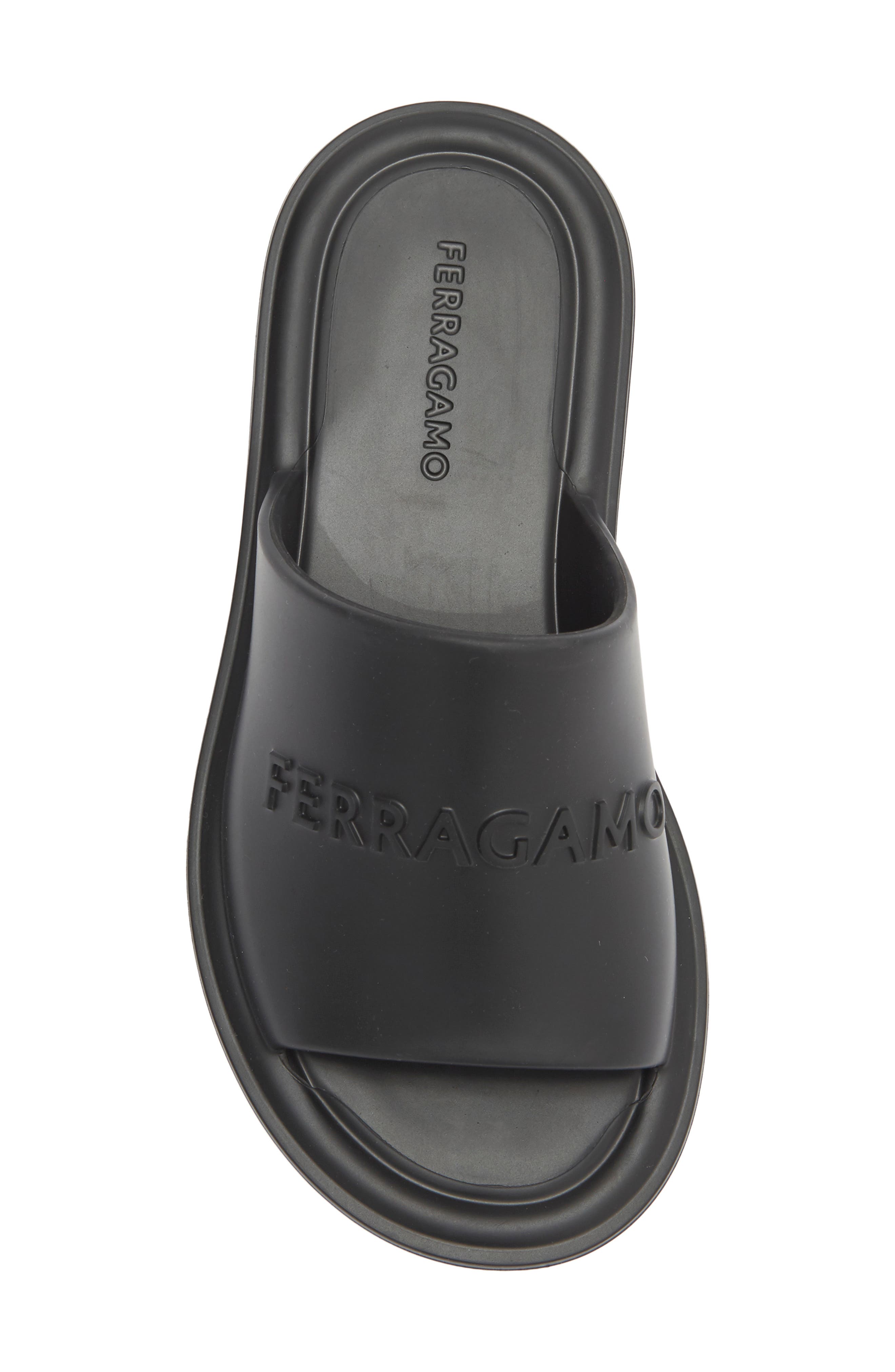 FERRAGAMO Giuneva Logo Embossed Slide Sandal, Alternate, color, Black
