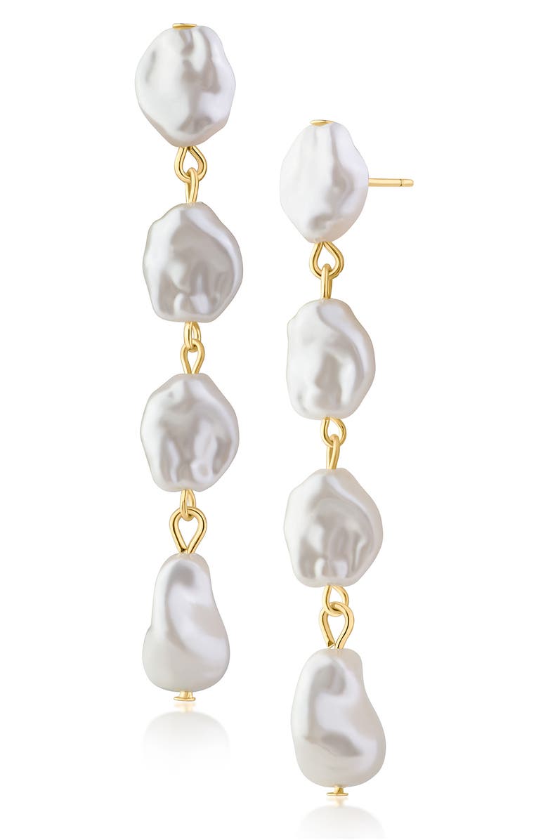 JARDIN Baroque Faux Pearl Linear Drop Earrings, Main, color, White/ Gold