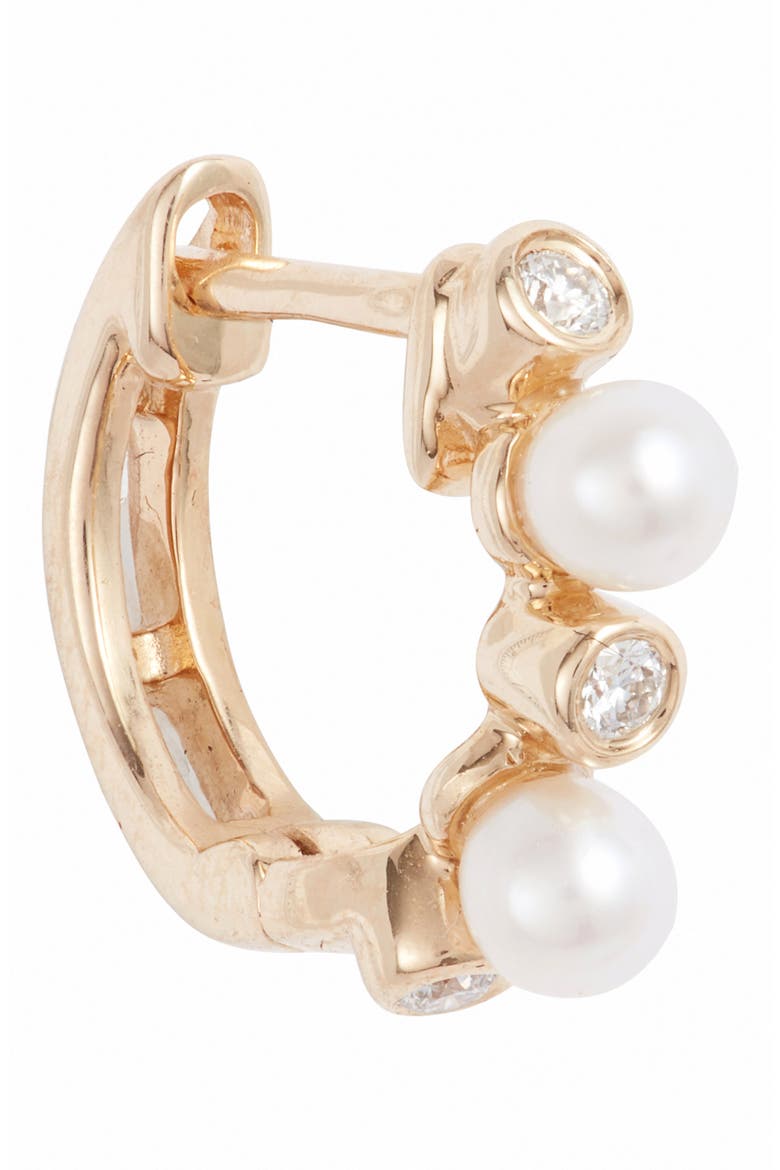 Pearl Ivy Diamond Huggie Hoop Earrings, Alternate, color, YELLOW GOLD/ PEARL/ DIAMOND