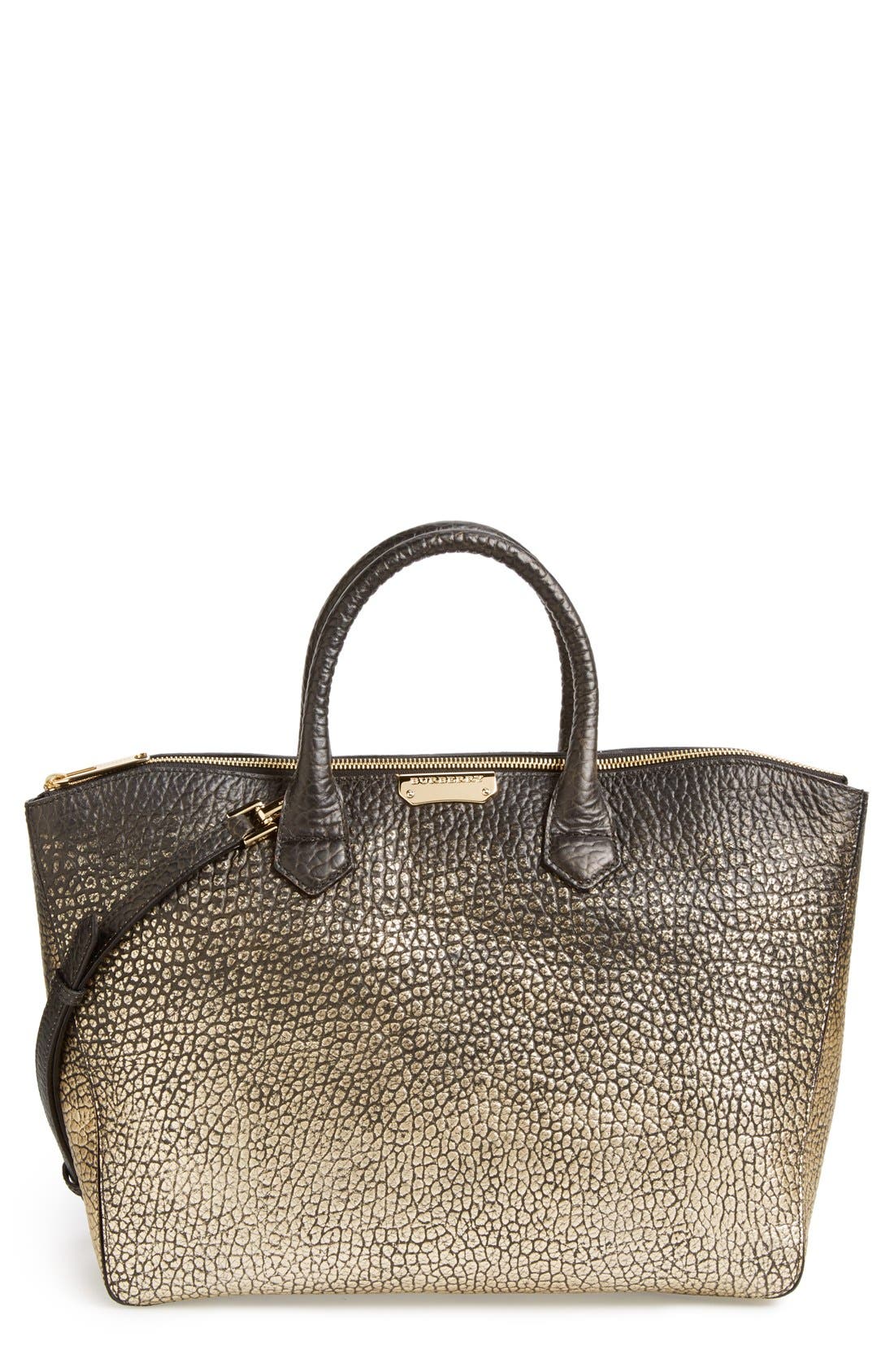 'Medium Dewsbury' Metallic Tote, Main, color, BLACK
