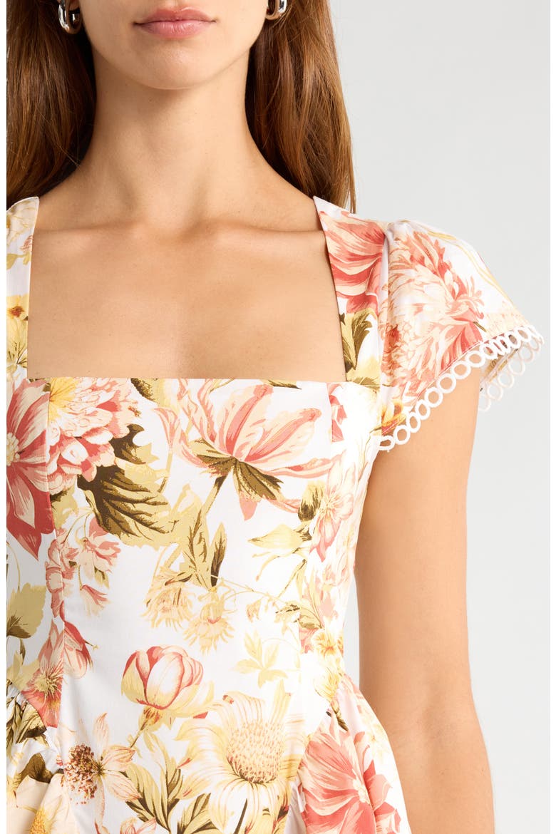 Zury Katey Floral Print Smocked Dress, Alternate, color, CORAL MULTI