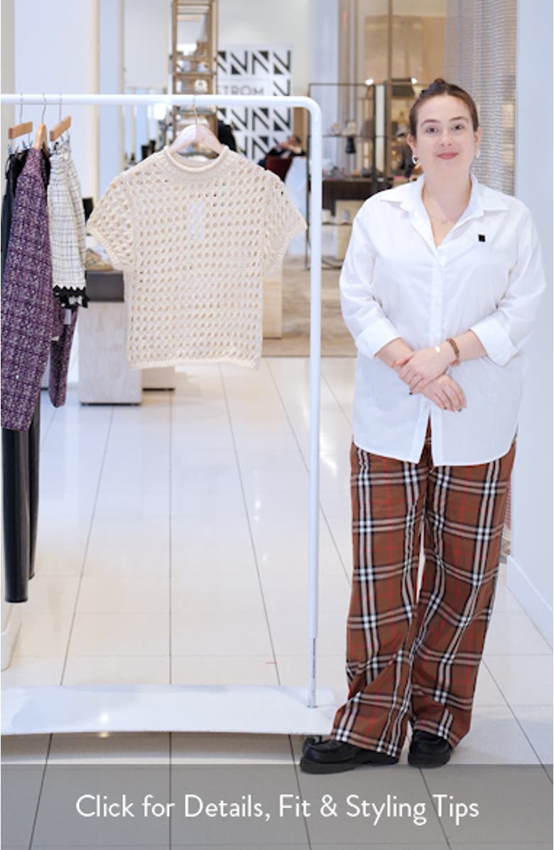 Metallic Sheer Cotton Blend Open Stitch Crop Sweater, sales video thumbnail