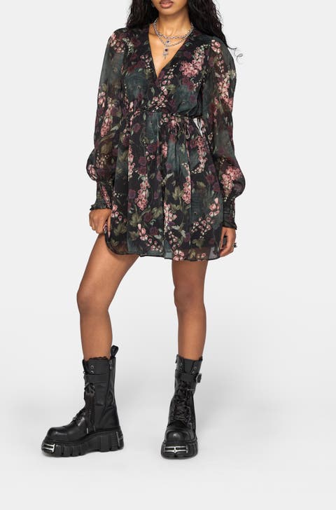 Noctua Chiffon Long Sleeve Mini Dress